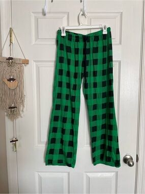 Just Love Women’s sz Medium 100% Cotton Green & Black Buffalo Plaid Lounge Pants